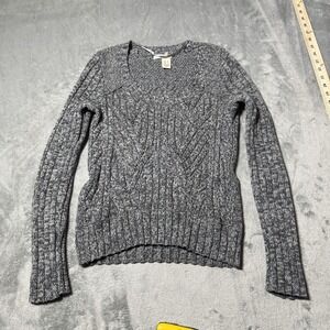 VTG Y2K DKNY Jeans Petites Womens Gray Cable Knit Longsleeve Sweater‎ Size Small